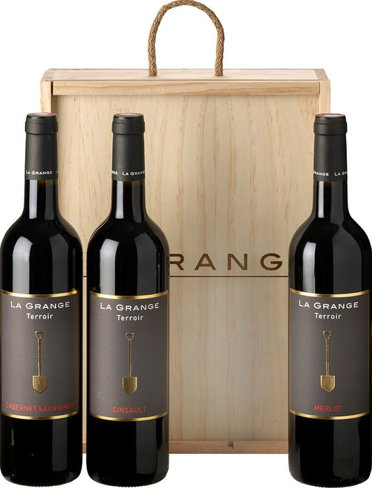 3er Weinkiste in Holzkassette La Grange Terroir Weinpaket - Spree Gourmet