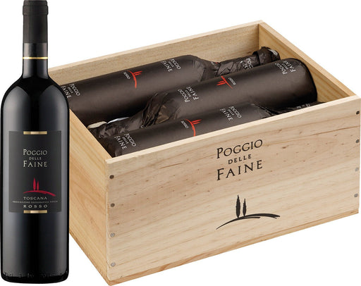 6er Paket in Holzkiste Poggio delle Faine 2017 Rosso Rotwein - Spree Gourmet