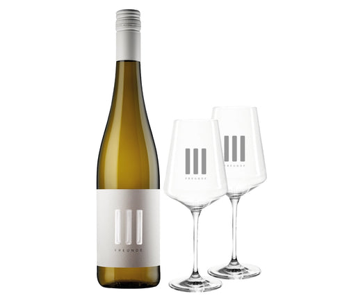 Geschenkset - III Freunde Riesling + 2x Gläser Weinpaket - Spree Gourmet